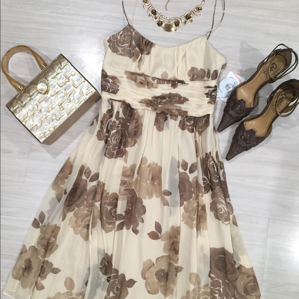 NWT Nine West silk floral beige dress size 2
